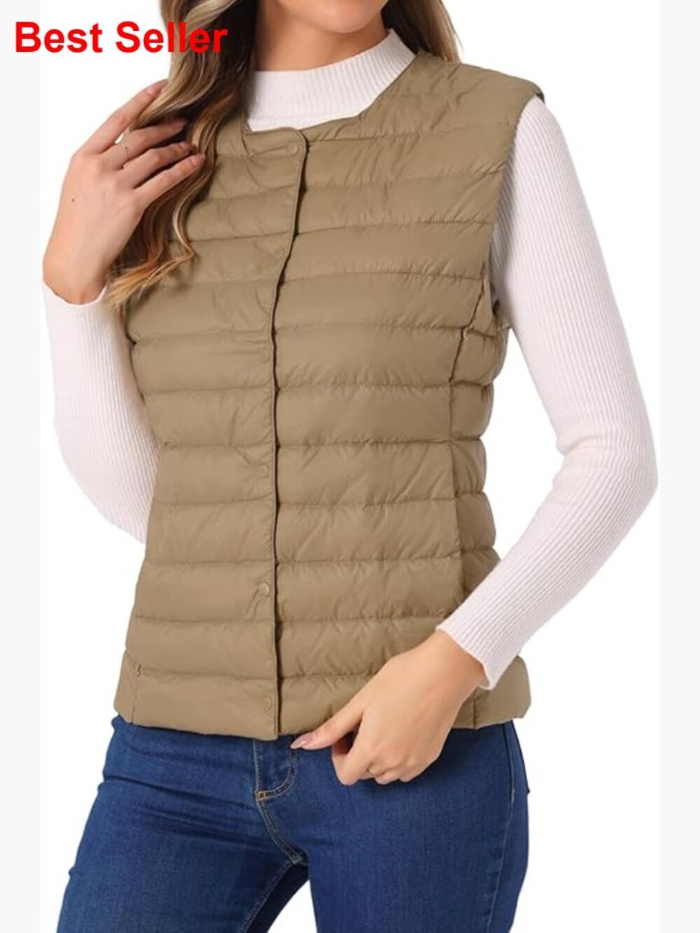 Lightweight Quilted Puffer Vest Sleeveless Button Up Nylon - Picture 1 of 5
